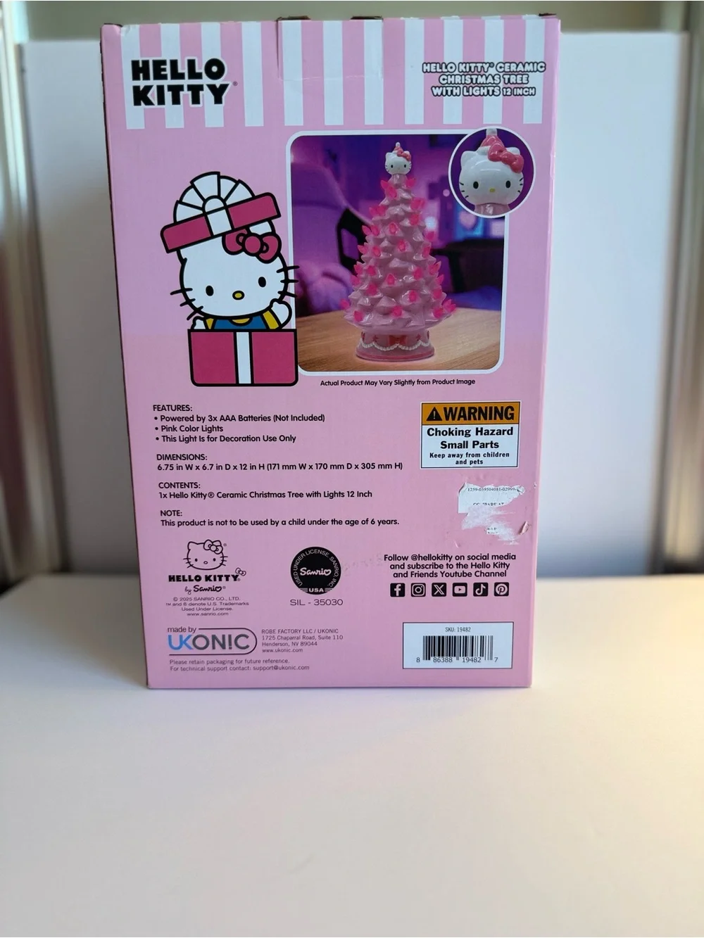 Hello Kitty Pink Ceramic Light-Up Christmas Tree Décor